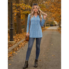 Zeagoo Women Blouses Long Sleeve Shirts Boho Henley V Neck Tops Business Casual Loose Pleated Fashion Clothing