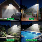 Solar Outdoor Lights Motion Sensor, 2500Lm 286 Led Security Flood Lights With Visual Battery & Mode Display, 3 Lighting Modes, Ip65 Waterproof 3-Head Wide Angle For Garage, Yard, Patio (2 Pack)