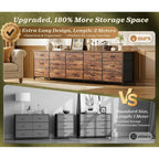 Huuger 78.7 Inch Long Dresser For Bedroom, 15 Drawer Fabric Dresser For Closet, Large Tv Stand For 65, 75, 85 Inch Tv, Wide Chest Of Drawer With Storage, 78.7" W X 12.9" D X 26.7" H, Rustic Brown