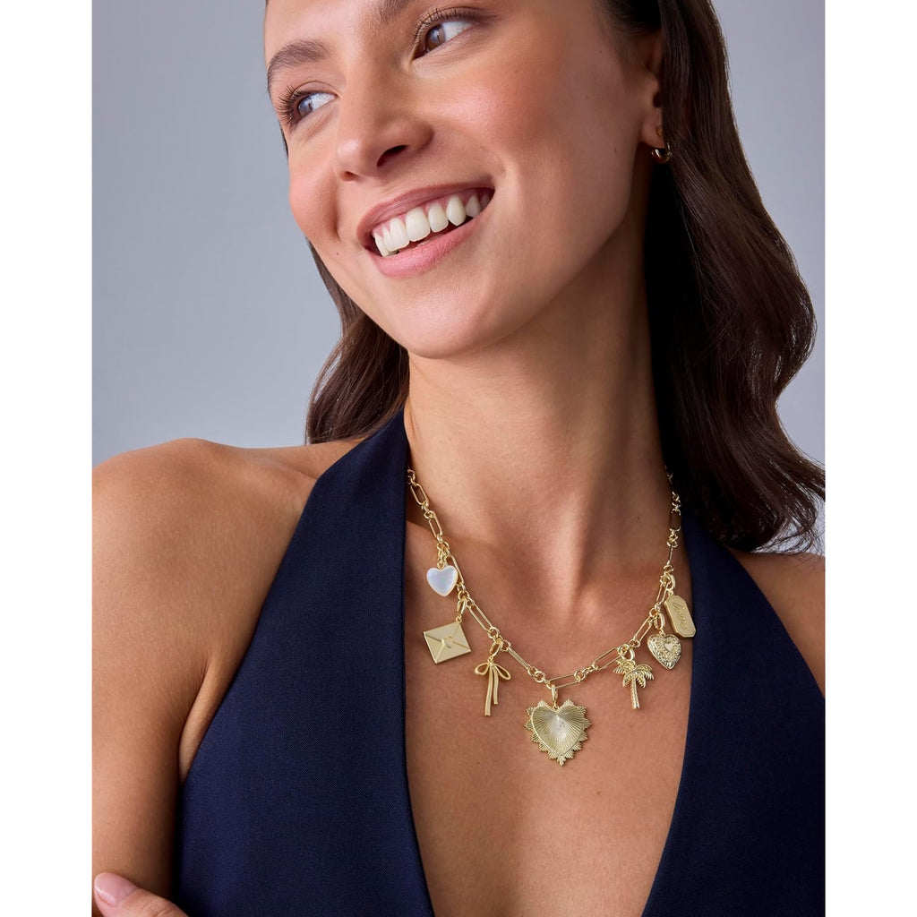 PAVOI 14K Gold Plated Chunky Charm Necklace Pack for Women | Statement Paperclip Chain Necklaces with Removable Charms | Heart Palm Tree Bow Pearl Love Friendship Necklace - Valentines Day Trendy Jewelry