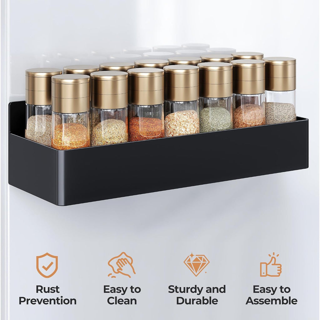 Magnetic Spice Rack For Refrigerator, Kitchen Organizer And Storage Shelf, Black (4 Pack)…