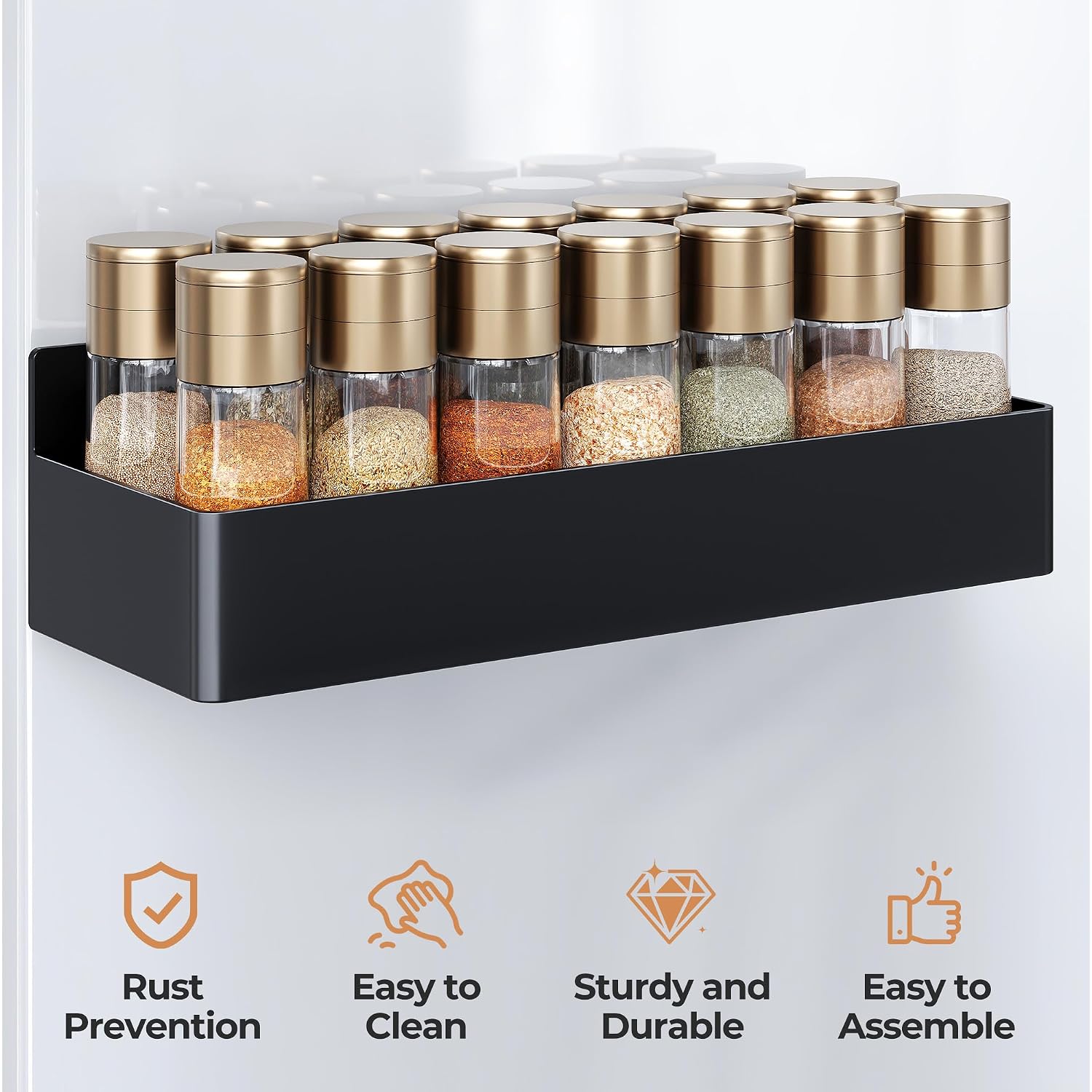 Magnetic Spice Rack For Refrigerator, Kitchen Organizer And Storage Shelf, Black (4 Pack)…