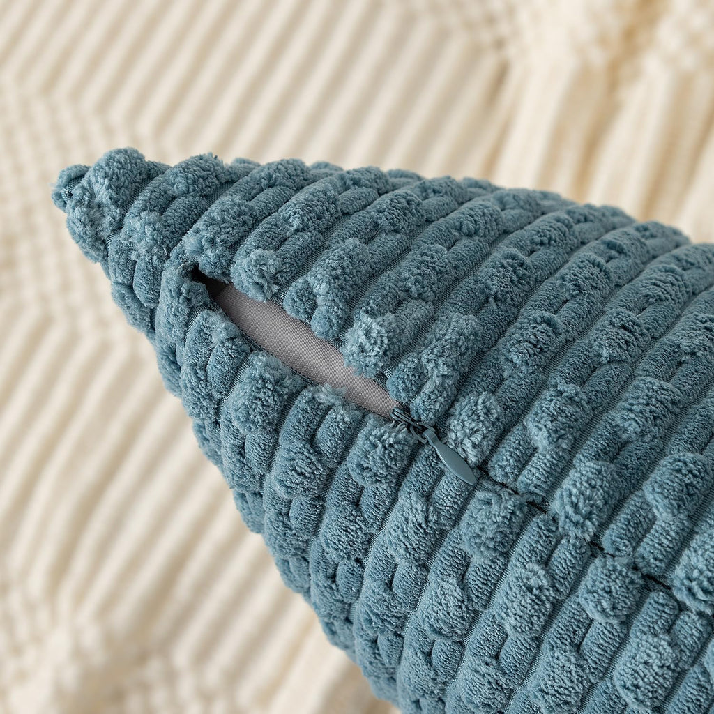 Kevin Textile Throw Pillow Covers Soft Corduroy Decorative Set Of 2 Boho Striped Pillow Covers Pillowcases Farmhouse Home Decor For Couch Bed Sofa Living Room 18X18 Inch Blue Grey