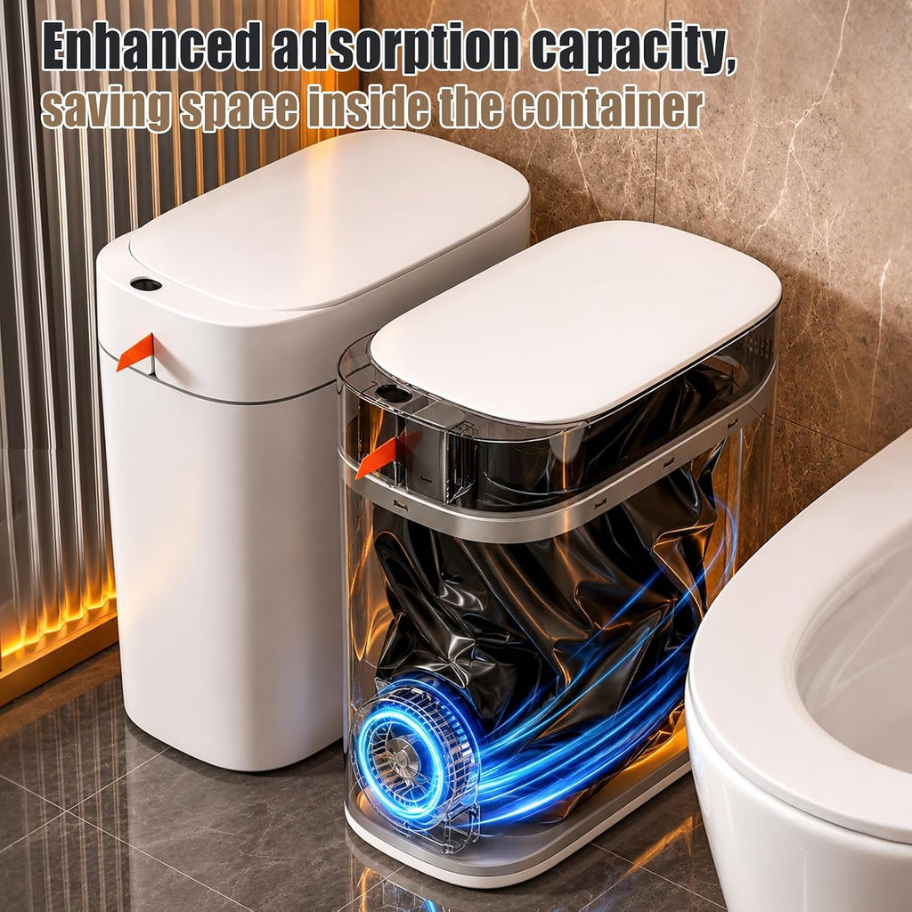 Bathroom Trash Can, Automatic Bagging Garbage Can, 3.5 Gallon Slim Smart Small Plastic Trash Bin, Narrow Motion Sensor Trash Can For Bedroom, Office White