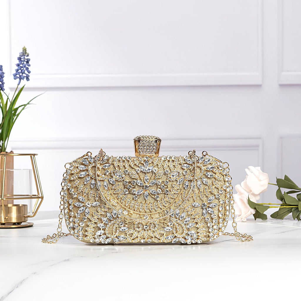 Covelin Women's Rhinestone Decorated Evening Bag, Tote Shoulder Crossbody Handbag with Chain