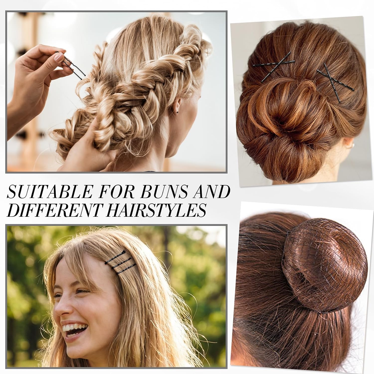 570Pcs Black Bobby Pins For Women, Hair Pins Kit With Hair Nets For Buns, 2 & 2.4Inch U-Shaped Bobby Pins Bulk For Wedding Bridal Styling With Storage Box, French Hair Pin Clips Hair Accessories
