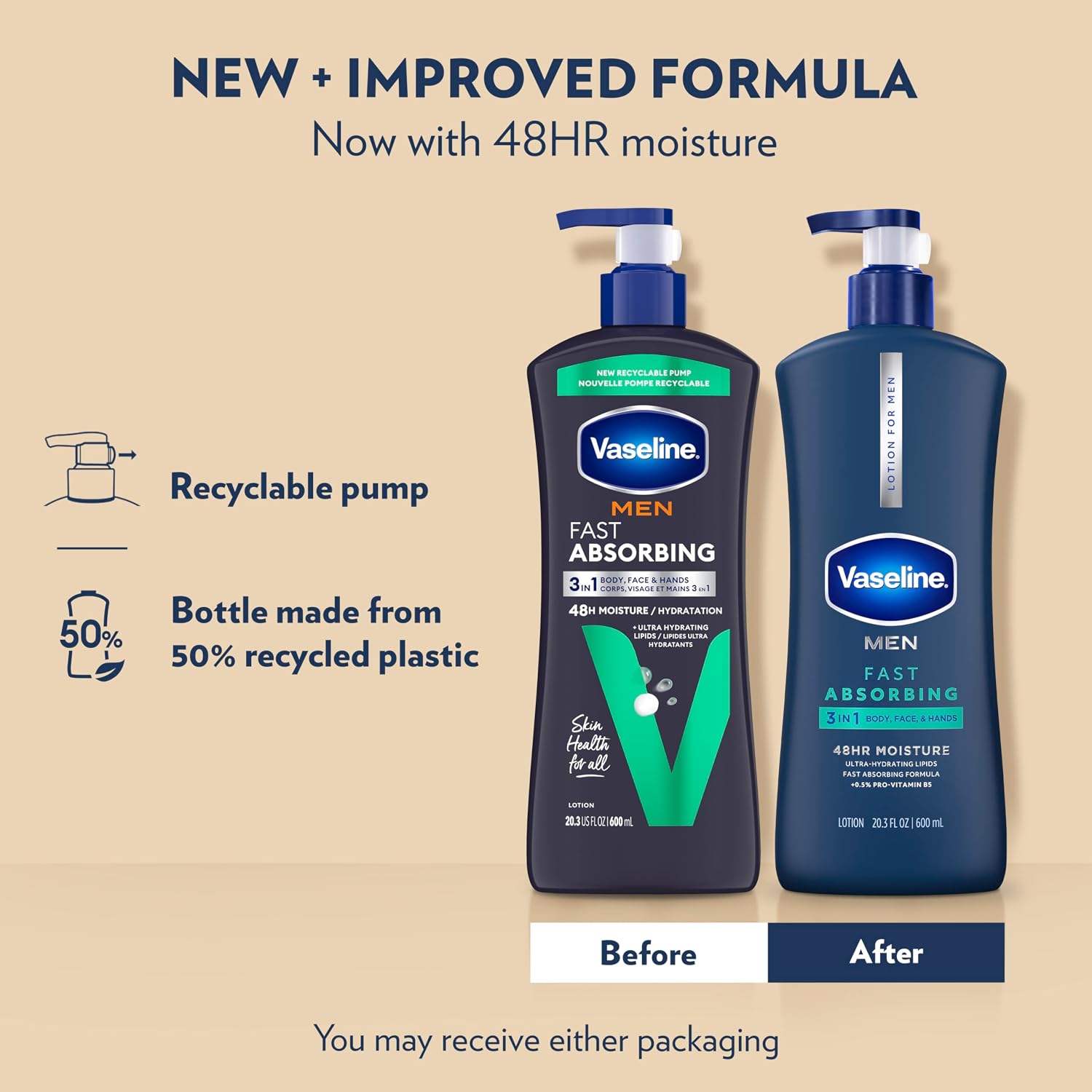 Vaseline Men'S Healing Moisture Hand & Body Lotion For Dry Or Cracked Skin Fast Absorbing Non-Greasy Lotion For Men 20.3 Oz, Pack Of 3