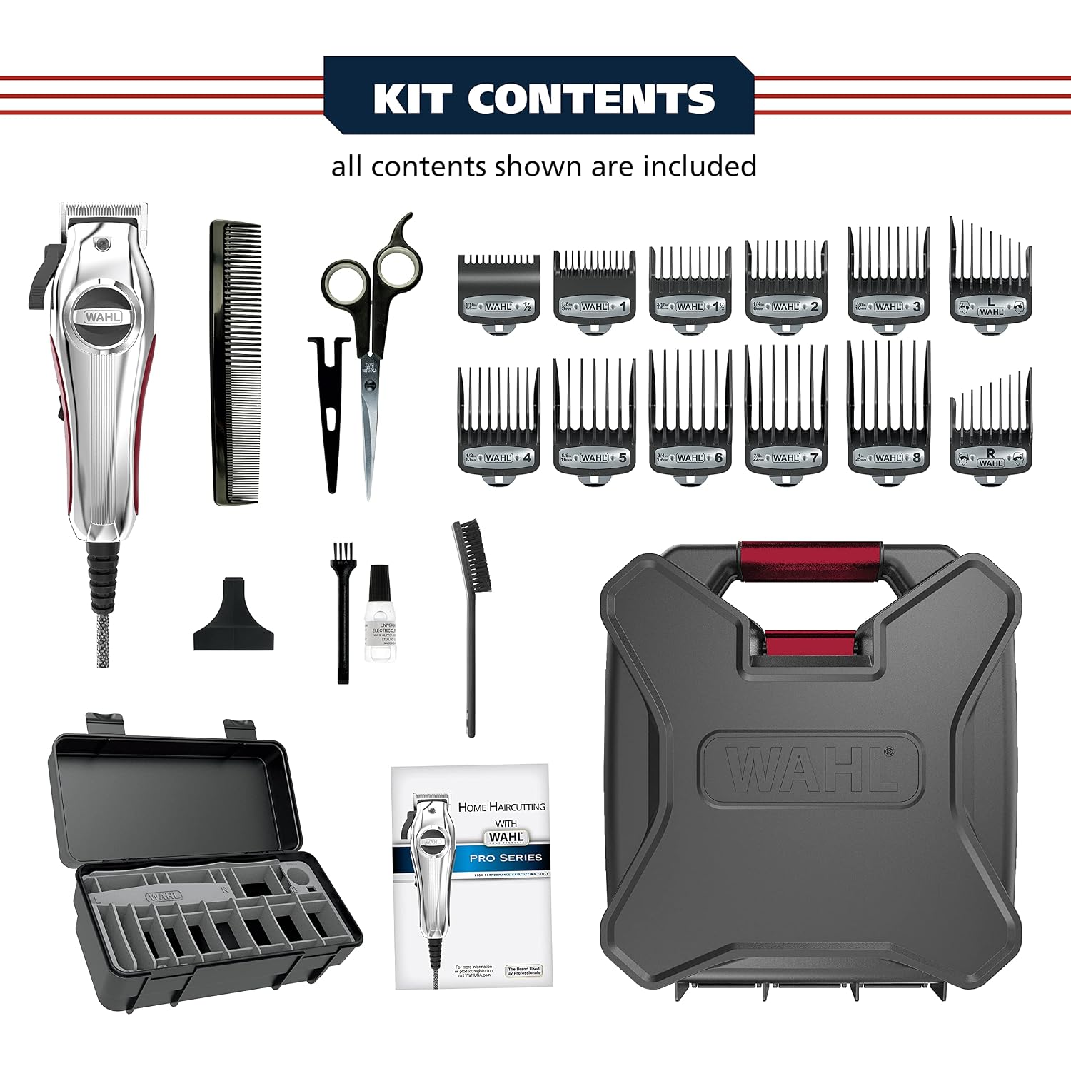 Wahl Usa Pro Ultra Quiet High Torque Corded Hair Clipper For Ultra Quiet Operation And Cooler Operating Temperatures, Metal Housing With Bonus Hair Clipping Guard Caddy - Model 3000097