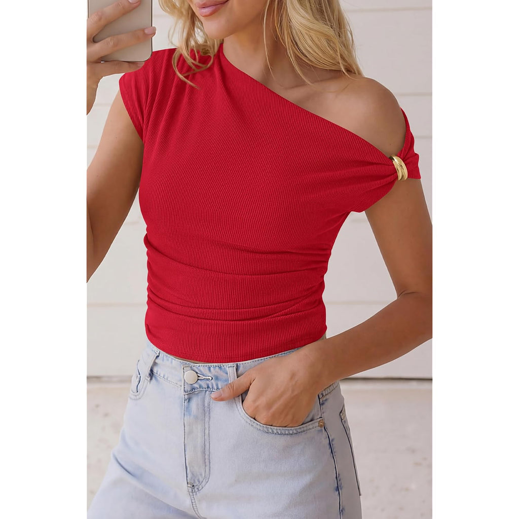 Prettygarden Womens Summer Off The Shoulder Crop Tops Ribbed Going Out Fitting T Shirts Trendy Spring Y2K Clothes 2026