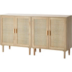 Vevor Rattan Buffet Cabinet With Storage, 4 Magnetic Doors And Adjustable Shelves, Sideboard For Hallway, Living Room, Kitchen, Natural