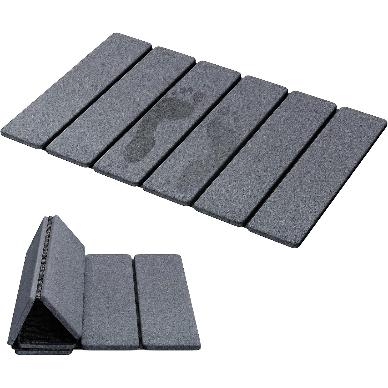 Luxspire Stone Bath Mat Foldable, Quick Drying Diatomaceous Earth Bath Mat For Bathroom, Large Bathroom Rug With Non-Slip Rubber Base, Easy Clean Accessories Outside Shower, 24 X 16 In, Dark Gray