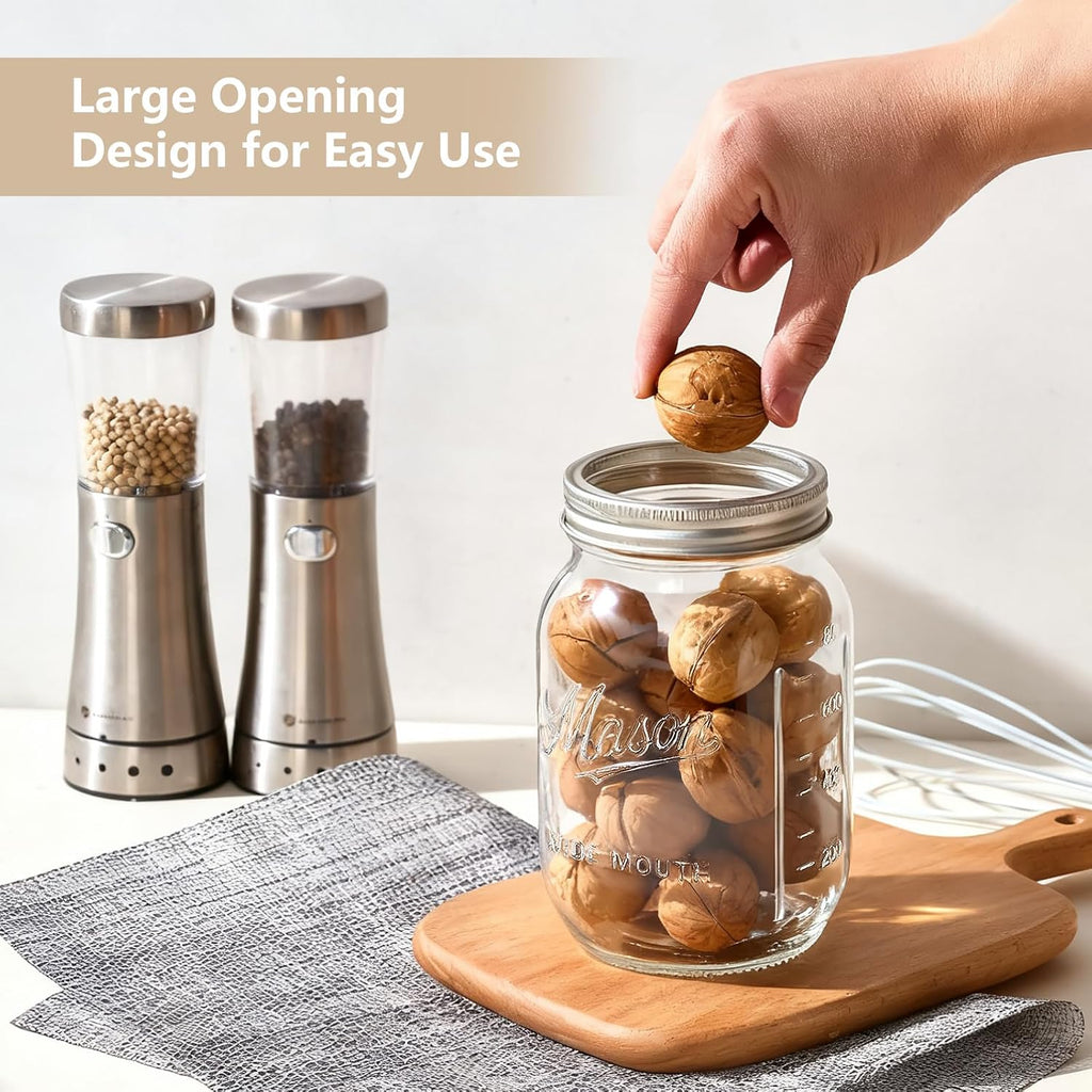 Mason Jars 32 Oz,6 Pack Large Wide Mouth Mason Jar With Airtight Lids And Bands|Quart Glass Canning Jars For Pickling, Fermenting And Food Storage Microwave&Dishwasher Safe