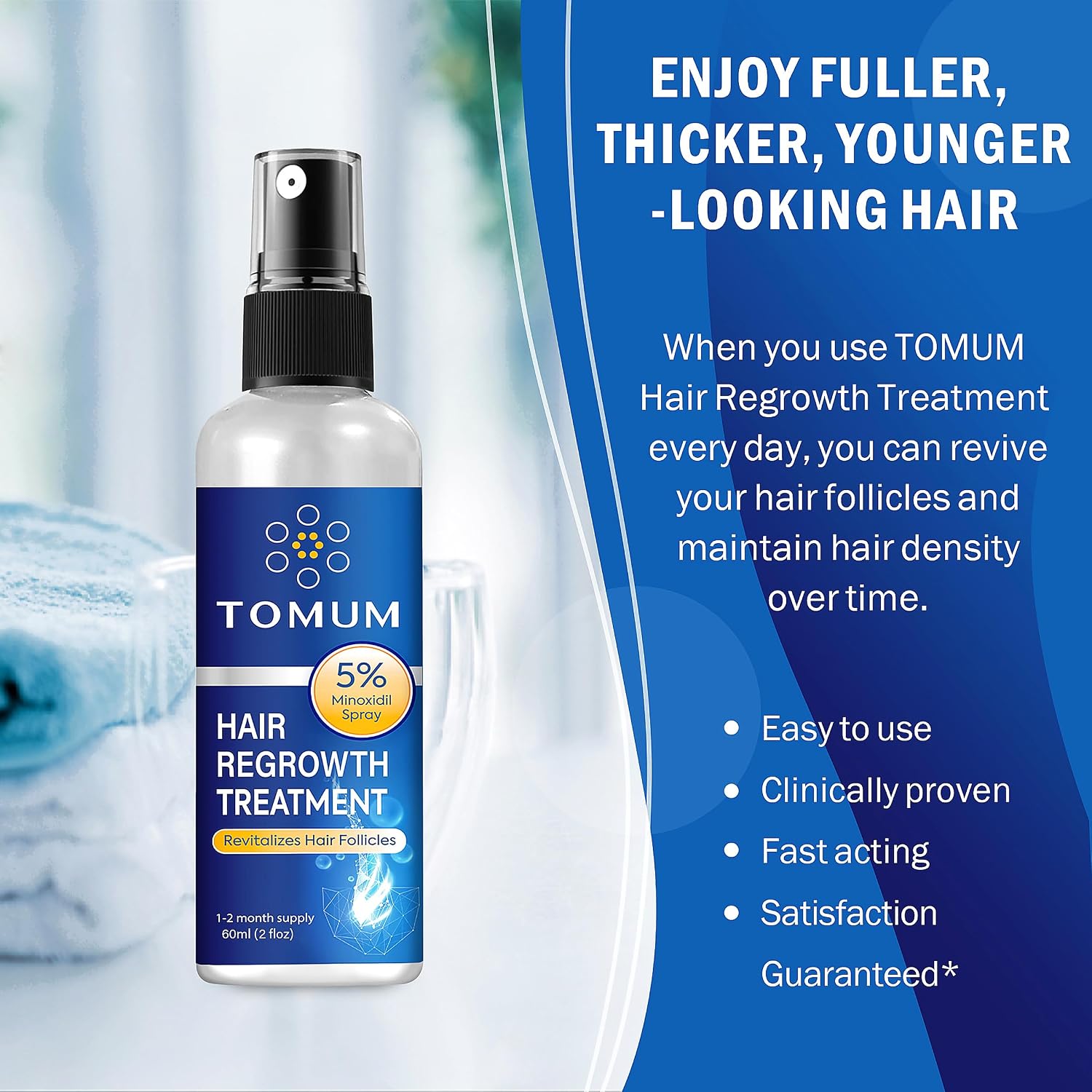 Minoxidil For Men And Women Hair Growth: 5% Minoxidil Topical Spray Hair Regrowth Treatment Stop Hair Thinning And Hair Loss For Stronger Thicker Longer Hair 60Ml 2 Pack