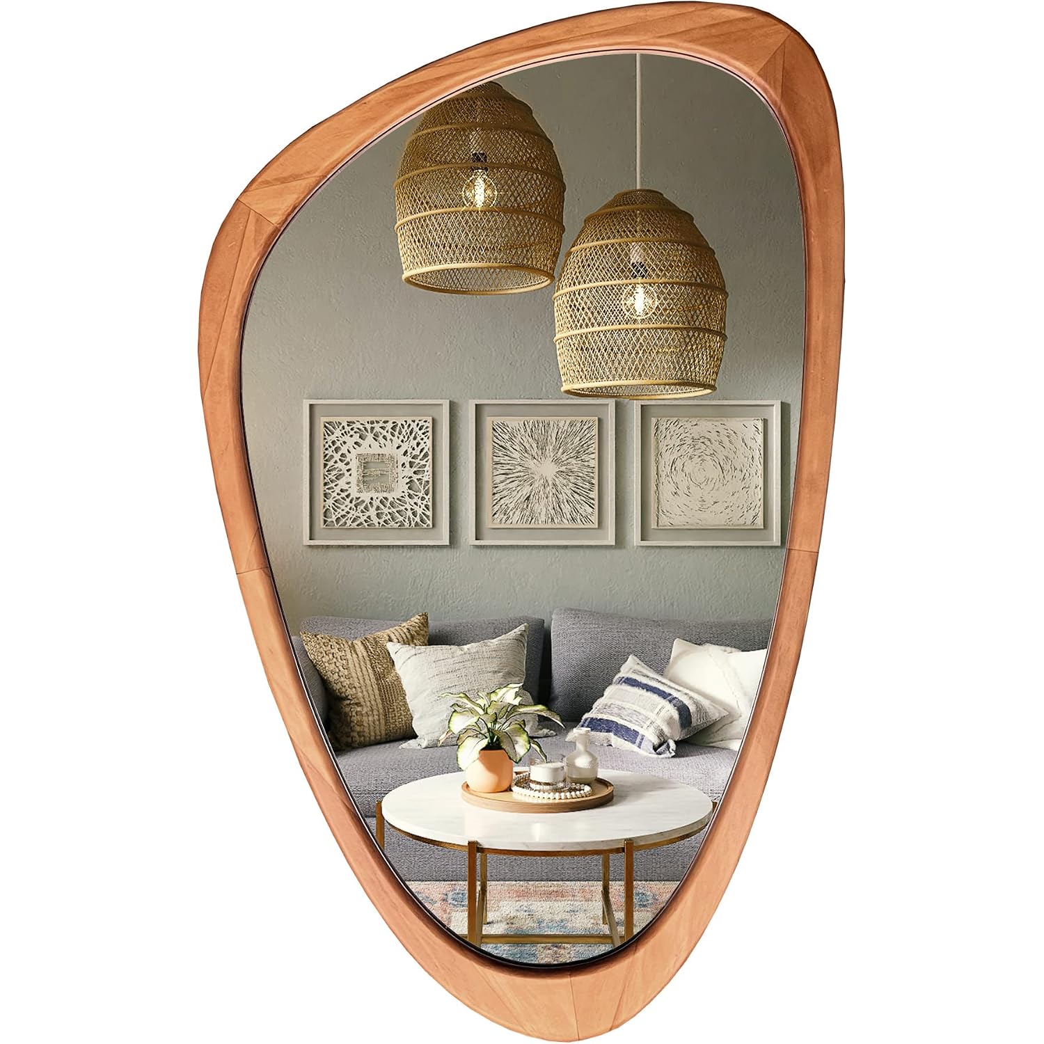 Asymmetrical Mirror, Irregular Wall Mirror, Wall Mirrors Decorative For Bedroom Living Room Entryway Hall, Wood Mirror For Mid Century Modern Decor 30" H X 19" W