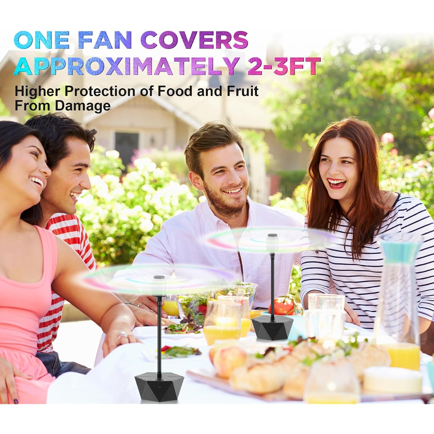 Fly Fans For Tables Rechargeable, Table Top Fly Spinner To Keep Flies Away From Food, Portable Fly Repellent Fan With Soft Stop Blades For Outdoor, Picnic, Patio & Bbq (Black, 4Pack)