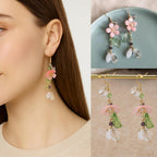 9 Pairs Floral Earrings Set Inspired Long Dangle Flower Leaf Designed Earrings With Pearl Accents And Tassel Details Hypoallergenic Statement Earrings for Women