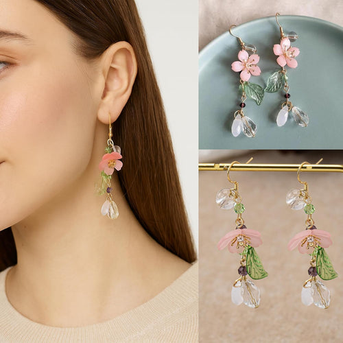 9 Pairs Floral Earrings Set Inspired Long Dangle Flower Leaf Designed Earrings With Pearl Accents And Tassel Details Hypoallergenic Statement Earrings for Women