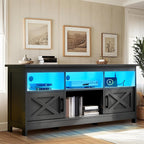 Yitahome 59" Tv Stand With Power Outlet & Led Light For 65 Inch Tvs, Black | Farmhouse Entertainment Center With Storage Cabinets, Media Console Living Room Furniture