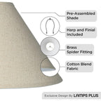 Fine Burlap Large Empire Lamp Shade (Pre-Assembled) 6" Top X 19" Bottom X 10.5" High X 12" Slant (Spider) Replacement With Harp And Finial