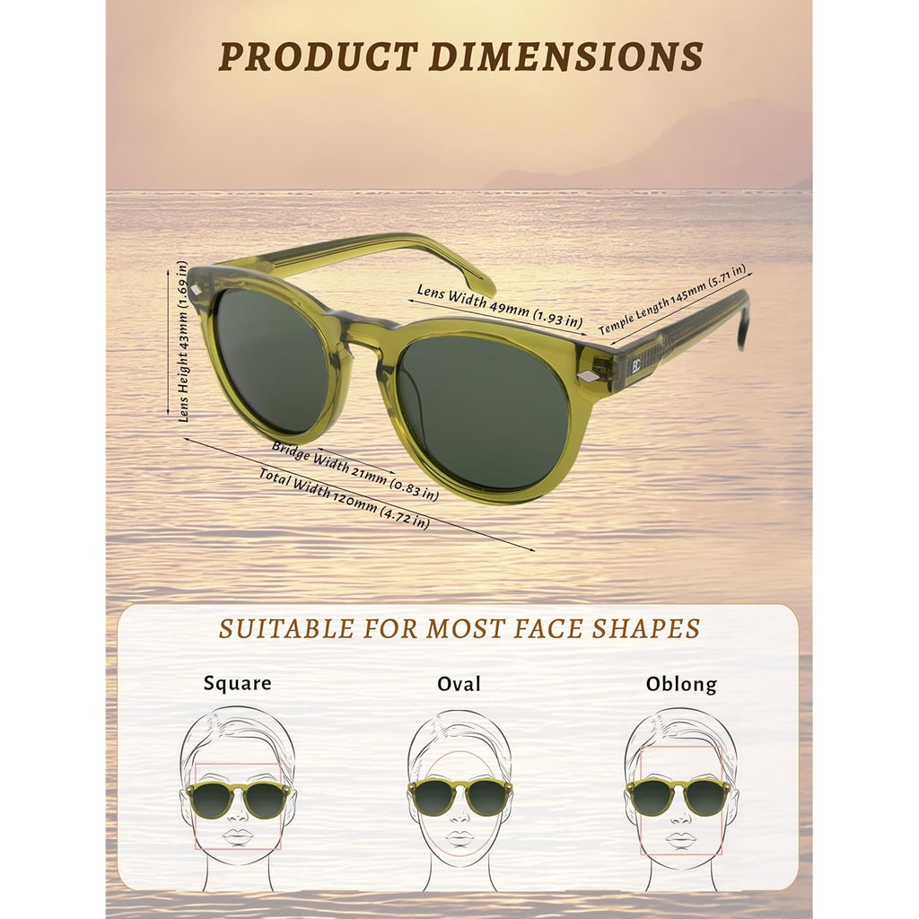 BIRCEN Womens Round Polarized Sunglasses: Retro Acetate Sun Glasses UV400 Protection Shades for Driving Beach Daily Wear