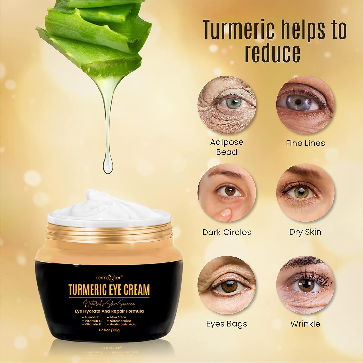 Vitamin C + Turmeric Eye Cream For Dark Circles & Puffiness - Hydrating & Moisturizing Under Eye Cream For Fine Lines & Bags - Reduce Dark Spots And Wrinkles For A Fresh Look - 1.7 Fl Oz