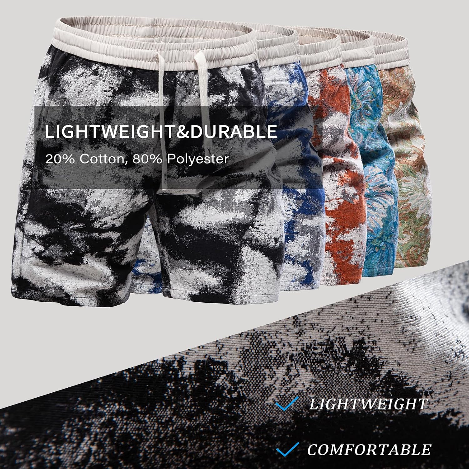 Mens Shorts Casual Relaxed Fit Men'S Walk Elastic Waist Drawstring Flat Front Shorts