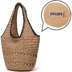 Jollque Straw Bag For Women, Raffia Tote Large Summer Beach Purse Woven Shoulder Bags Boho Vacation Handbag With Zipper