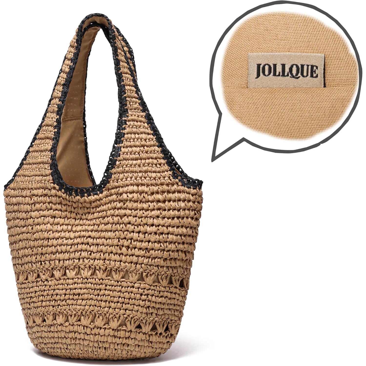 Jollque Straw Bag For Women, Raffia Tote Large Summer Beach Purse Woven Shoulder Bags Boho Vacation Handbag With Zipper