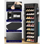 Kitsure Shoe Rack - 10-Tier Large Capacity Shoe Organizer Shelf With Dust Cover & Side Pockets, Rust-Proof Metal Shoe Rack For Closet, Entrance, Living Room, 17.5" X 12.4" X 69.3", Black