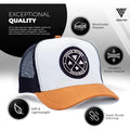 Tucker Hats for Men - Mesh Back Cap Women Baseball Hat 5-Panel-Great Baseball Snapback Closure White+ Brown Black Patch