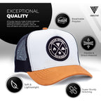 Tucker Hats for Men - Mesh Back Cap Women Baseball Hat 5-Panel-Great Baseball Snapback Closure White+ Brown Black Patch