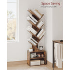 SUNMORY 6 Tier Tree Bookshelf, Small Bookcase with Storage Cabinet, Modern Tall Narrow Bookshelves Organizer, Floor Standing Book Shelf for Bedroom/Living Room/Home Office/Corner, Rustic Brown