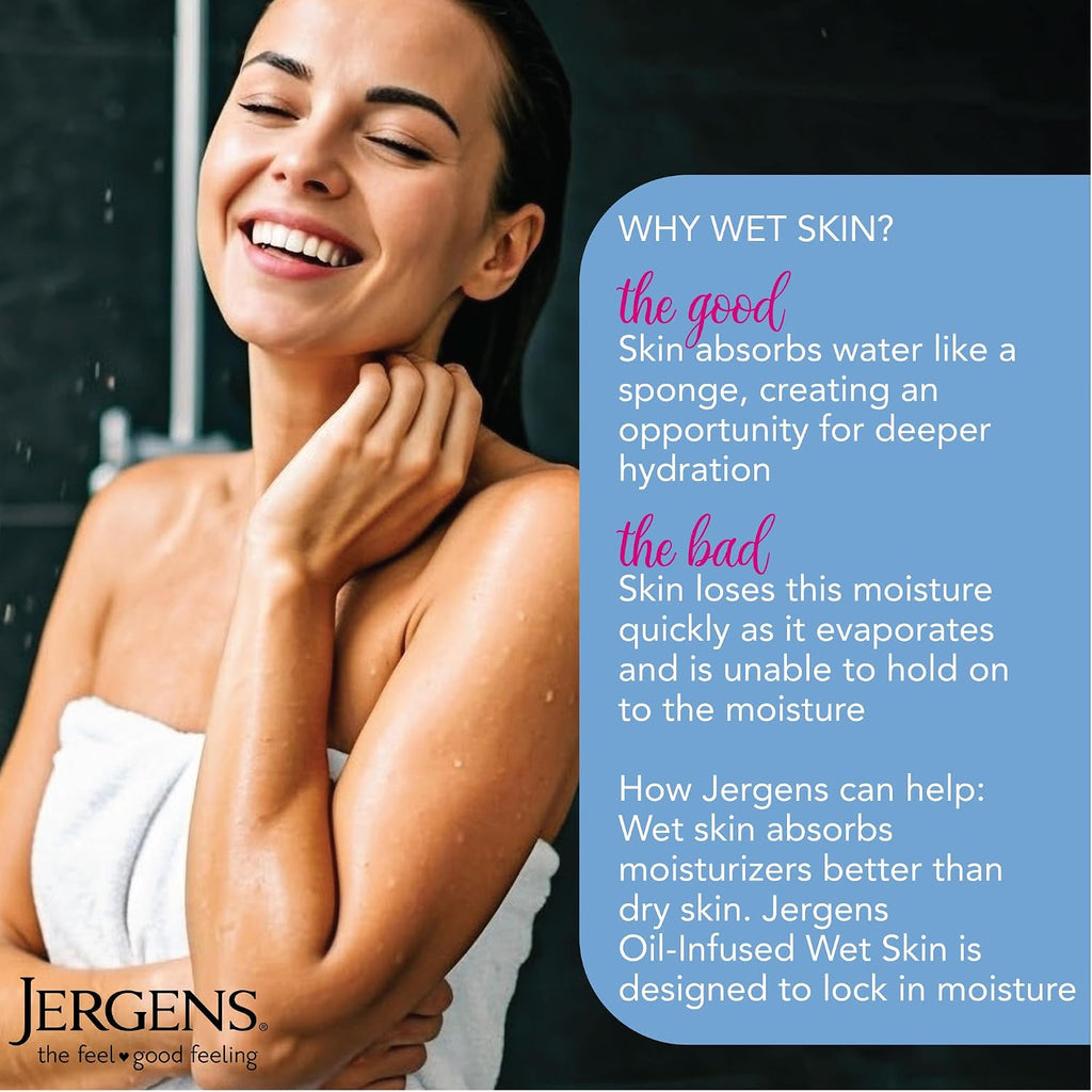 Jergens Wet Skin Body Lotion With Coconut Oil, In Shower Lotion For Dry Skin, Fast-Absorbing, Non-Sticky, Dermatologist Tested, 10 Ounce