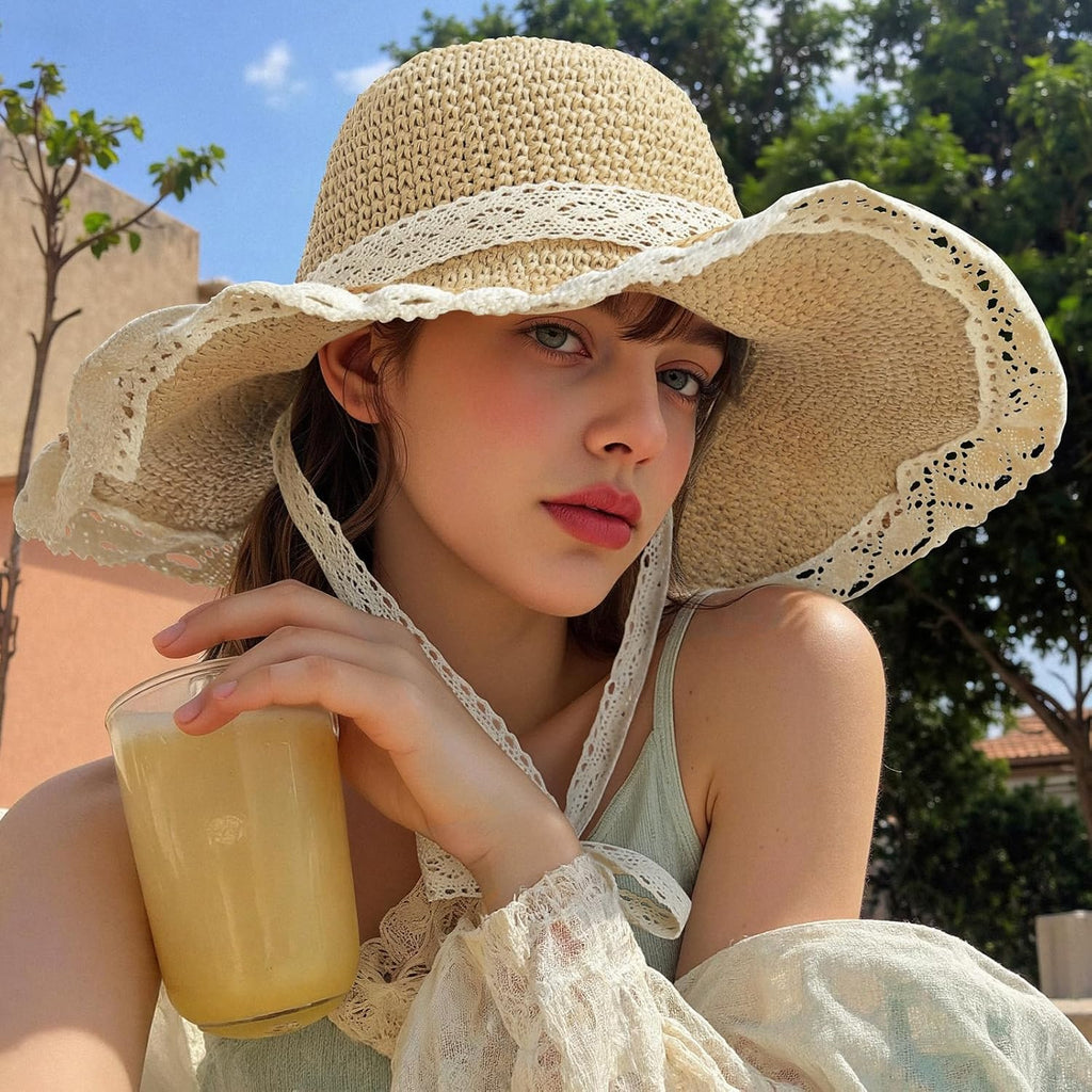 Beach Hats for Women - Beach Hat Womens UPF 50+ Lace Ribbon,Packable Sun Hat Women,Straw Hat for Women 2026