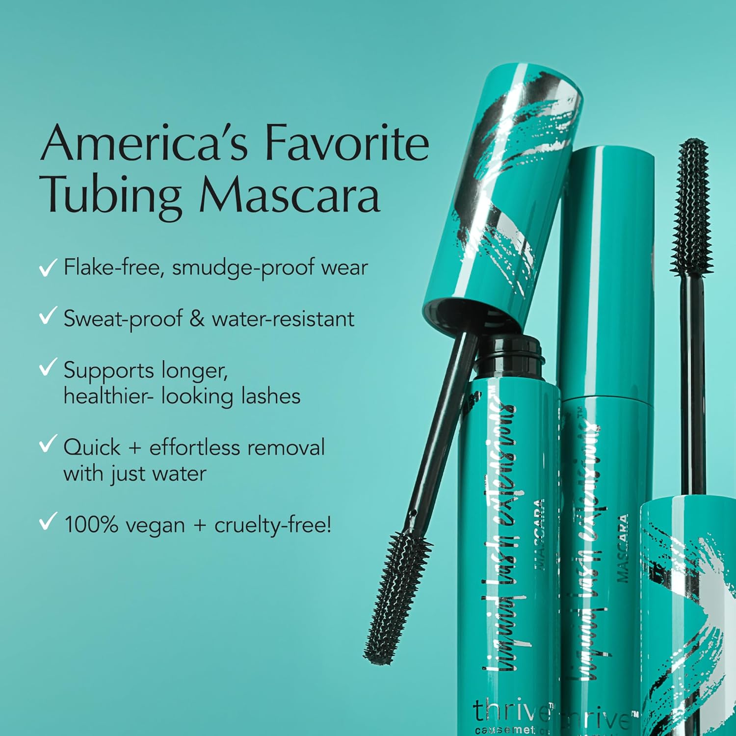 Thrive Causemetics Thrive Mascara, Liquid Lash Extensions Mascara, Tubing Mascara Lengthening, Volumizing & Curling, Smudge Proof, Washable, No Clumping or Flaking, Vegan, Crystal (Brown Black)