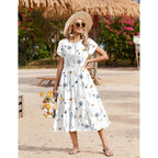 Zeagoo Women Summer Midi A Line Dress Short Sleeve Casual Flowy Tiered Beach Long Sundress With Pockets 2026 Vacation Travel