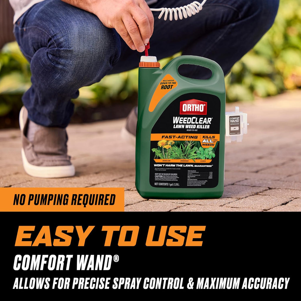 Ortho Weedclear Lawn Weed Killer Ready-To-Use With Comfort Wand, 1 Gal. | Weed Killer Spray, Kills Dandelion, Crabgrass, And Clover, Fast-Acting, Won'T Harm Lawn When Used As Directed