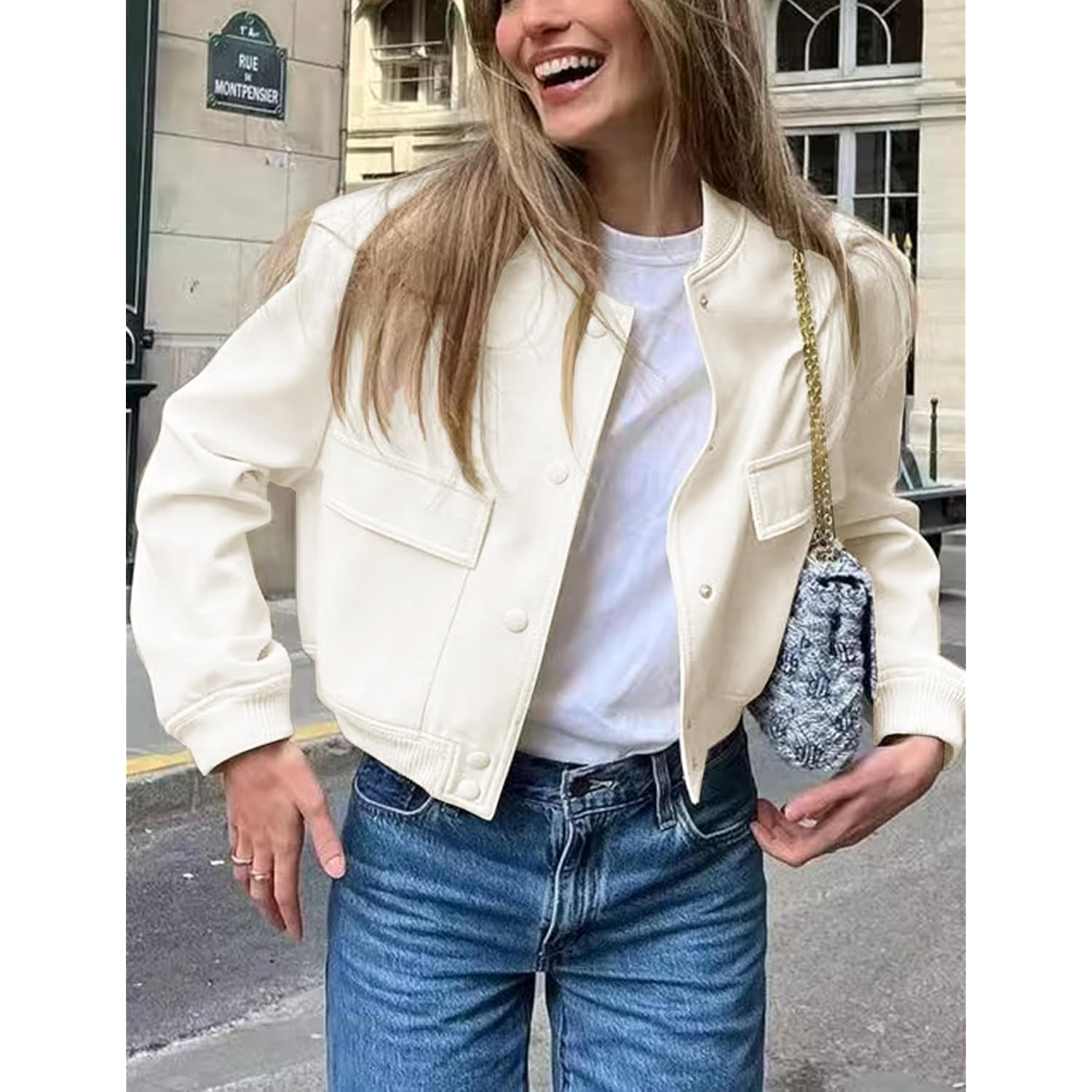 Womens Cropped Bomber Jacket Button Down Varsity Jackets Shackets With Pockets