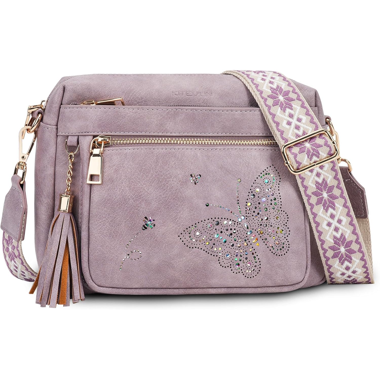 KITEVIUN Crossbody Bags for Women Trendy Leather Crossbody Purse Shoulder Handbags Butterfly Design