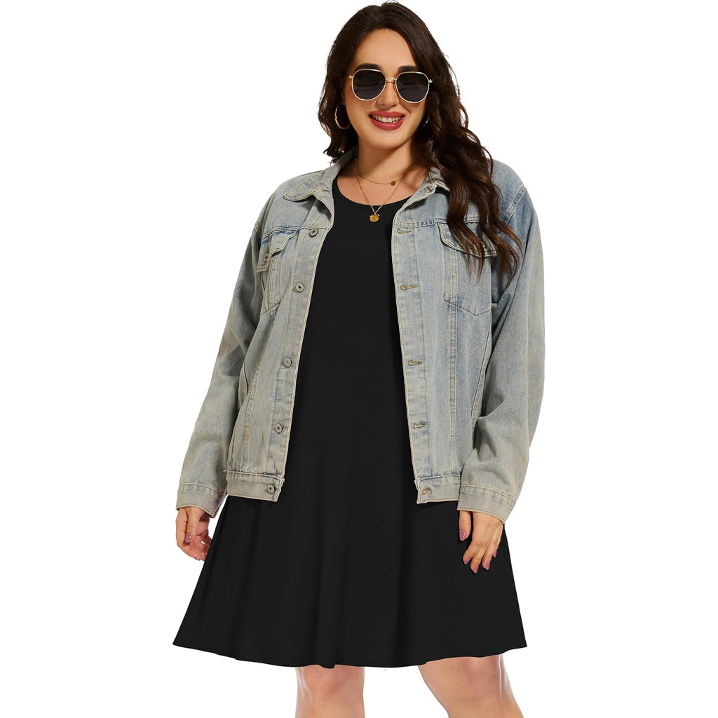 Elescat Plus Size Summer Dresses For Women Casual Short Sleeve Pockets Loose Oversized T Shirt Sundress 2026