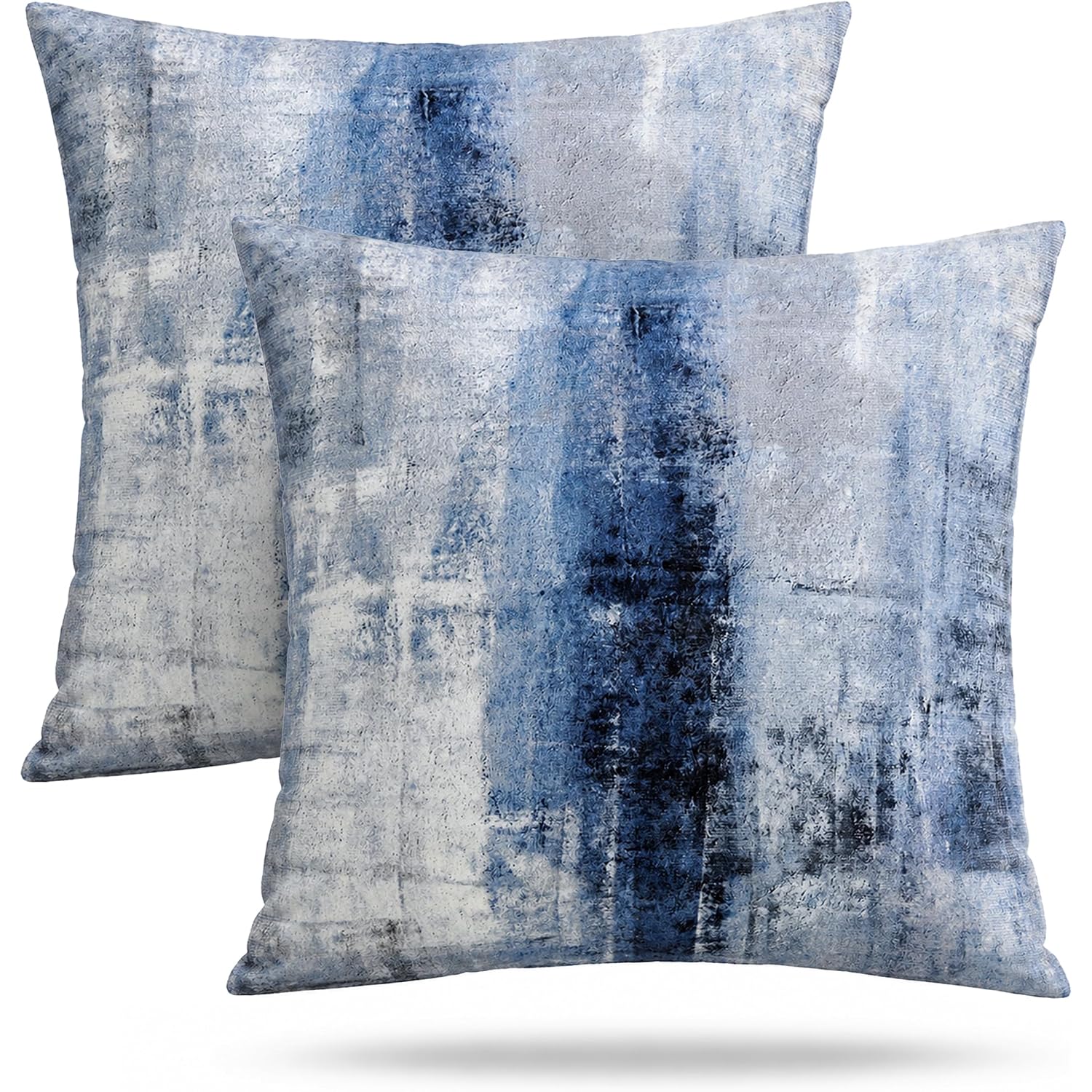Blue And Grey Abstract Art Artwork Pillow Cover, Gallery Modern Decorative Throw Pillows Cushion Cover For Bedroom Sofa Living Room 18 X 18 Inch Set Of 2