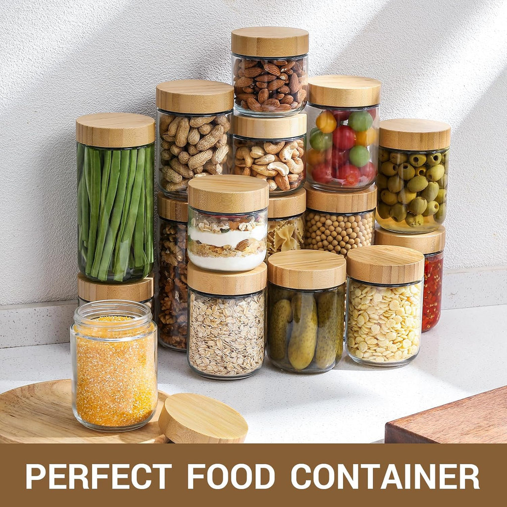 Netany 4-Pack 16Oz Glass Jars With Airtight Lids, Overnight Oats Containers With Bamboo Lids, Wide Mouth Mason Salad Jars, Glass Food Storage Containers For Snacks Yogurt Spice Sugar