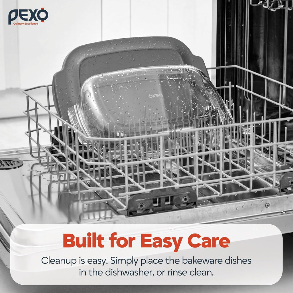 Pexo Glass Baking Dish With Lid, 9X13 Deep Lasagna Pan, Easy Grip Silicone Handles, Oven Safe Casserole Dish, Freezer, Dishwasher, And Microwave Safe (Gray)