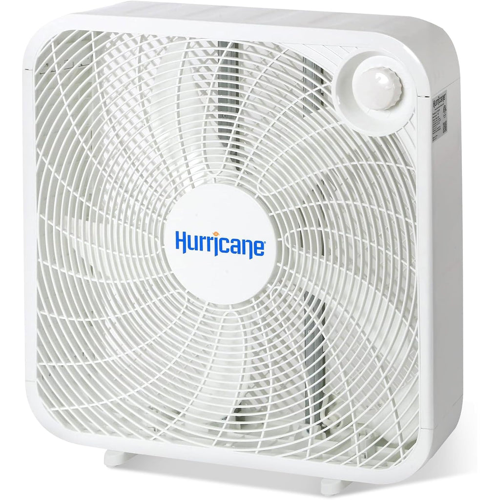 Hurricane Classic Floor Box Fan With 3 Speed Settings, White - 20In | Corded Portable Electric Air Cooling Unit W/ Powerful 2400 Cfm Airflow For Home, Garage, Office, Bedroom & Basement