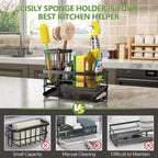 Sink Caddy Sponge Holder For Kitchen With Brush Holder And Stainless Steel Self Drain Tray, Rustproof Kitchen Sink Organizer For Sponge, Soap Dispenser Storage Accessories