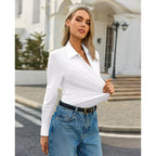 Womens Stretch Button Down Shirt Fitted Dress Shirt Long Sleeve Wrinkle Free Collared Business Casual Blouse