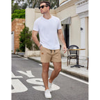 Coofandy Men'S Casual Cotton Shorts Summer Beach 5 Inch Shorts Lightweight Drawstring Elastic Waist Chino Golf Shorts