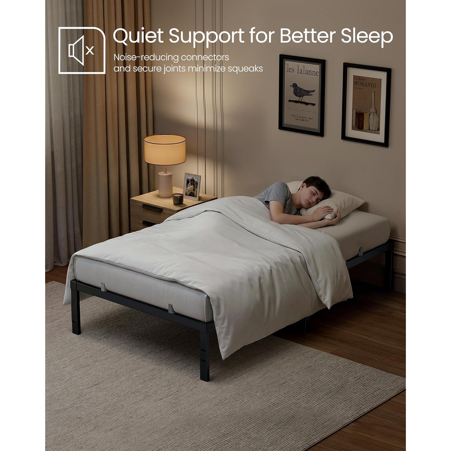 VASAGLE Twin Metal Bed Frame 14 Inches Tall, 550 lb Weight Capacity, No Box Spring Needed, with Under-Bed Storage, Easy Setup, Heavy-Duty Platform Bed, Mattress Retainers, Matte Black URMB653BD02S