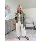 Women'S Military Safari Cropped Jackets Button Down Lightweight Oversized Utility Anorak Coat With Pockets