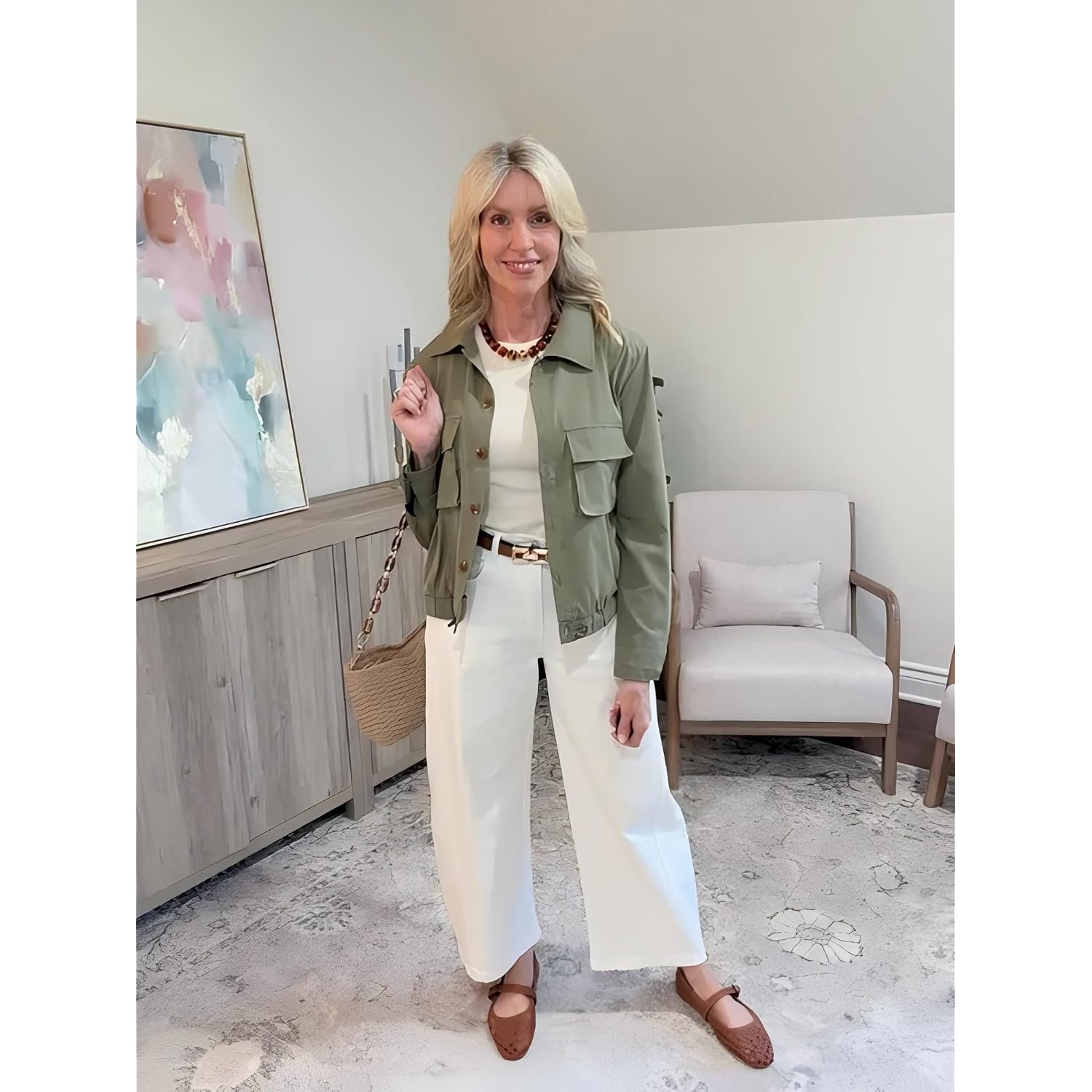 Women'S Military Safari Cropped Jackets Button Down Lightweight Oversized Utility Anorak Coat With Pockets